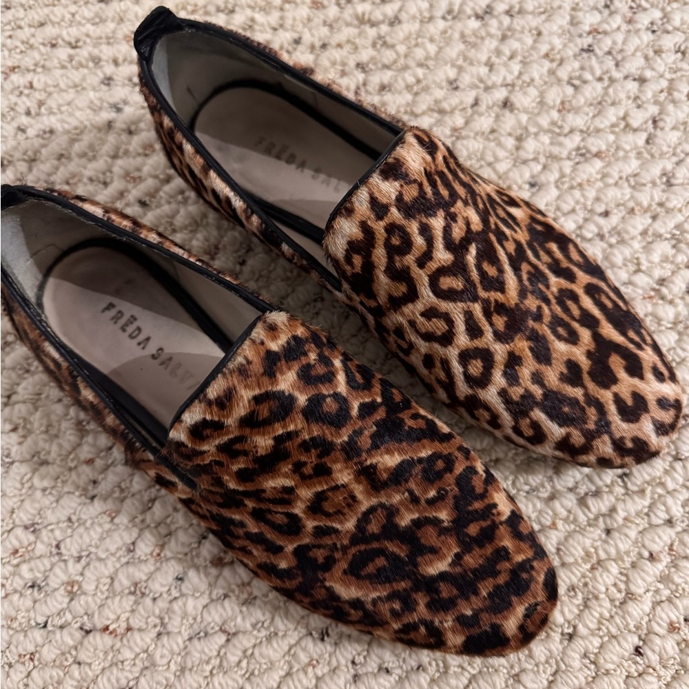 Freda Salvador Cheetah Print Calf Hair Loafers